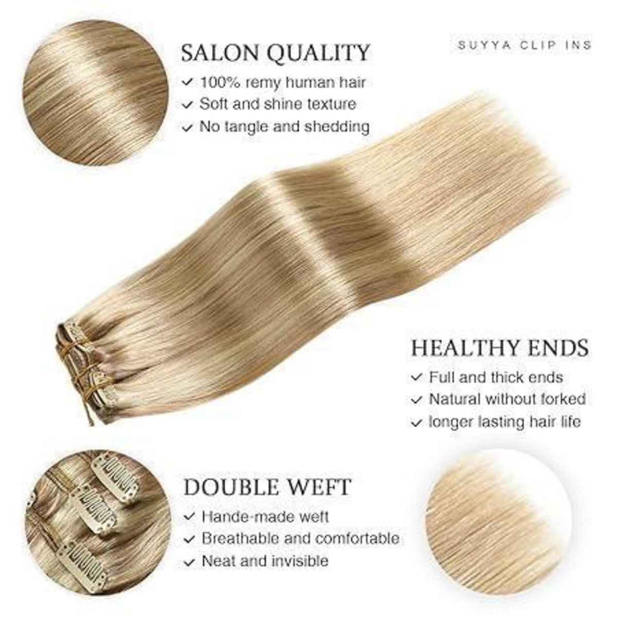 Echthaar Clip-in Extensions Gerade #P18/613 Aschblond 22 Zoll