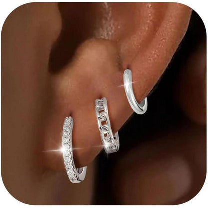 3 Paar Creolen 925 Silber & vergoldet Damen Ohrringe Set