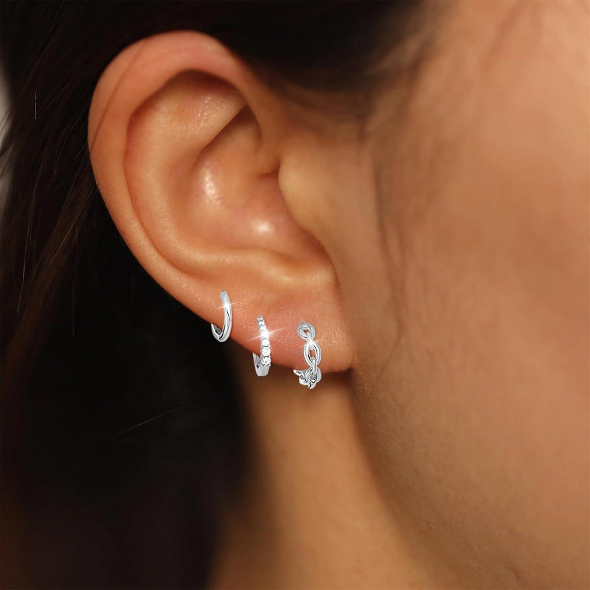 3 Paar Creolen 925 Silber & vergoldet Damen Ohrringe Set