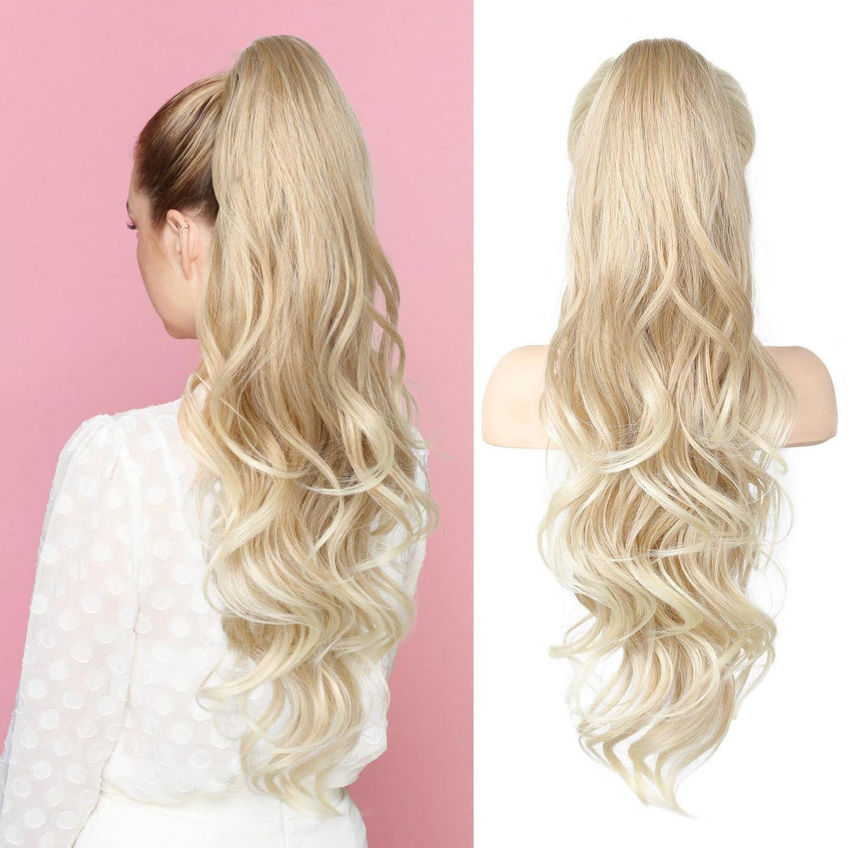 Lange gewellte Pferdeschwanzverlängerung – Blond bis Hellblond