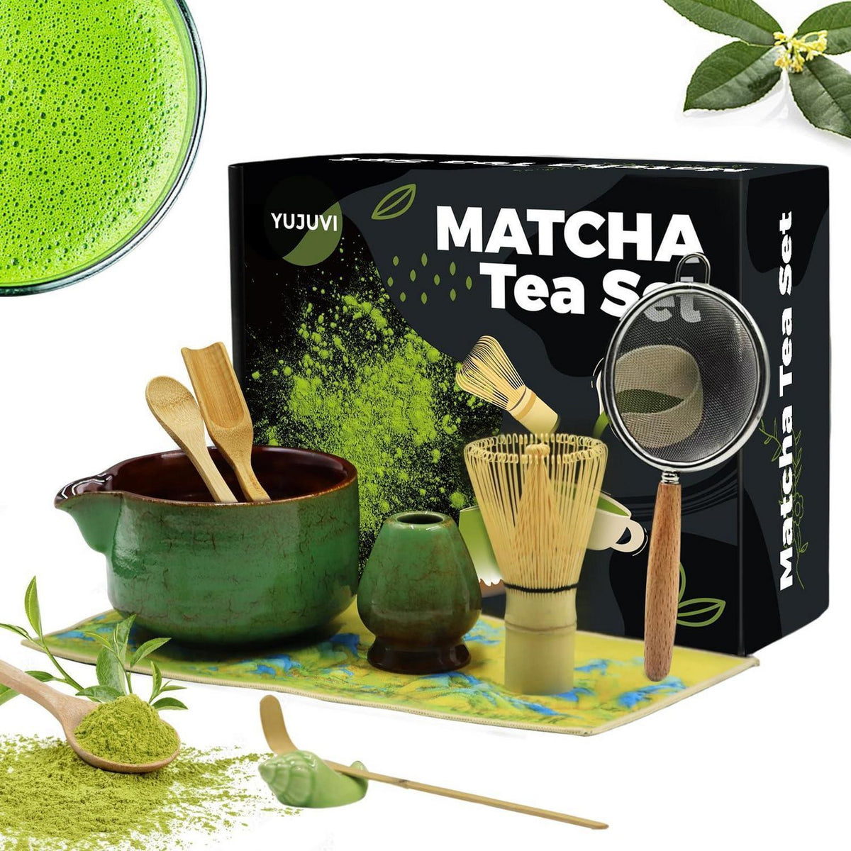 9-teiliges Matcha Tee Set mit Besen & Schale