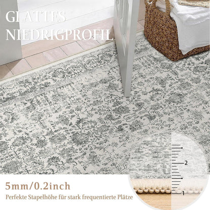 Vintage Teppich Schwarz 240x300cm Waschbar Wohnzimmer Teppich