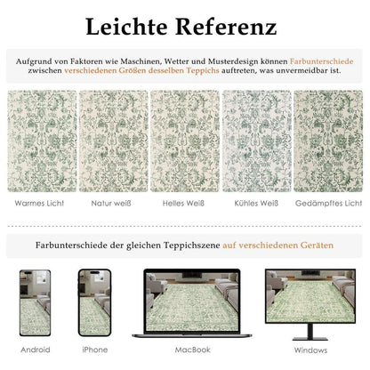 Vintage Teppich Grün 150x210cm Waschbar – Wohnzimmer Teppich