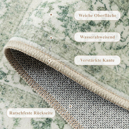 Vintage Läufer Teppich Grün 60x180cm Waschbar Flur Teppich