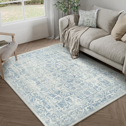 Vintage Teppich Blau 90x150cm Waschbar – Wohnzimmer Teppich