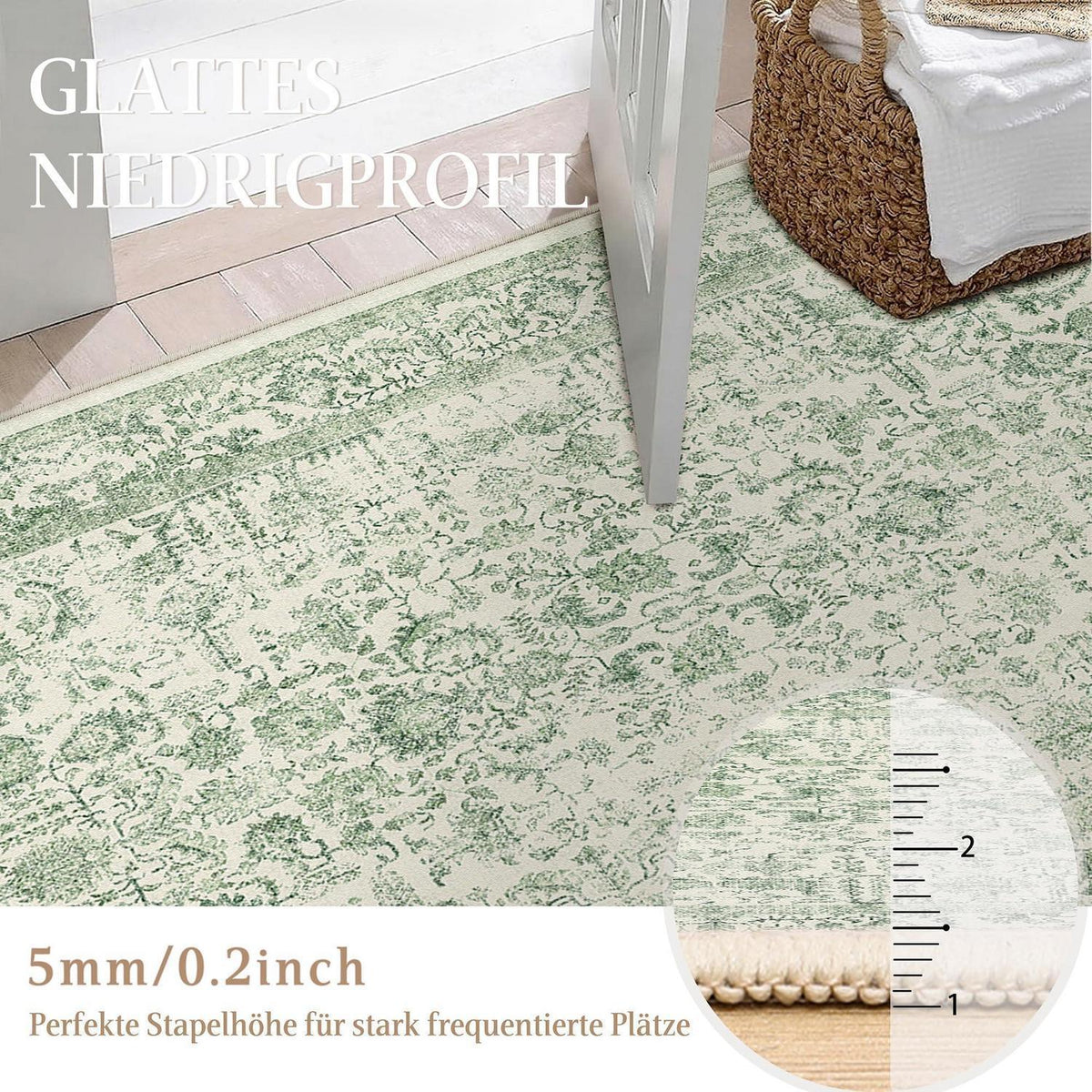 Vintage Grün Läufer Teppich 60x240cm Waschbar Flur