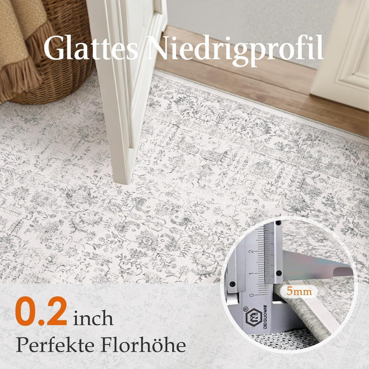Vintage Grau Teppich 200x300cm Waschbar Wohnzimmer Teppich