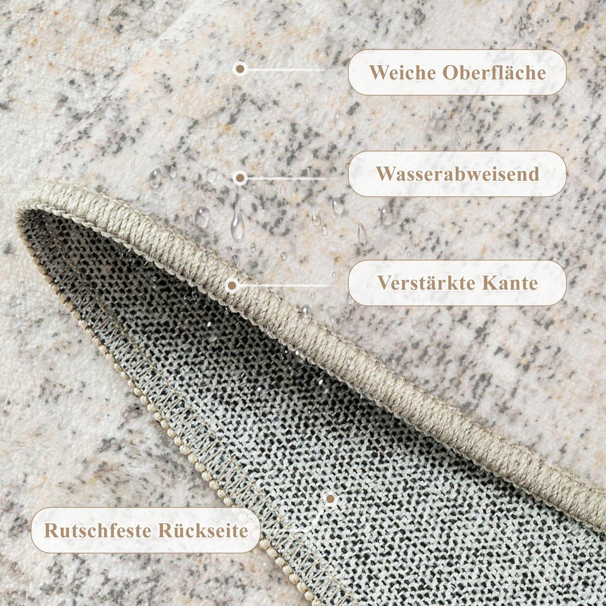 Beiger Grau Teppich Wohnzimmer 180x270cm Waschbar & Rutschfest