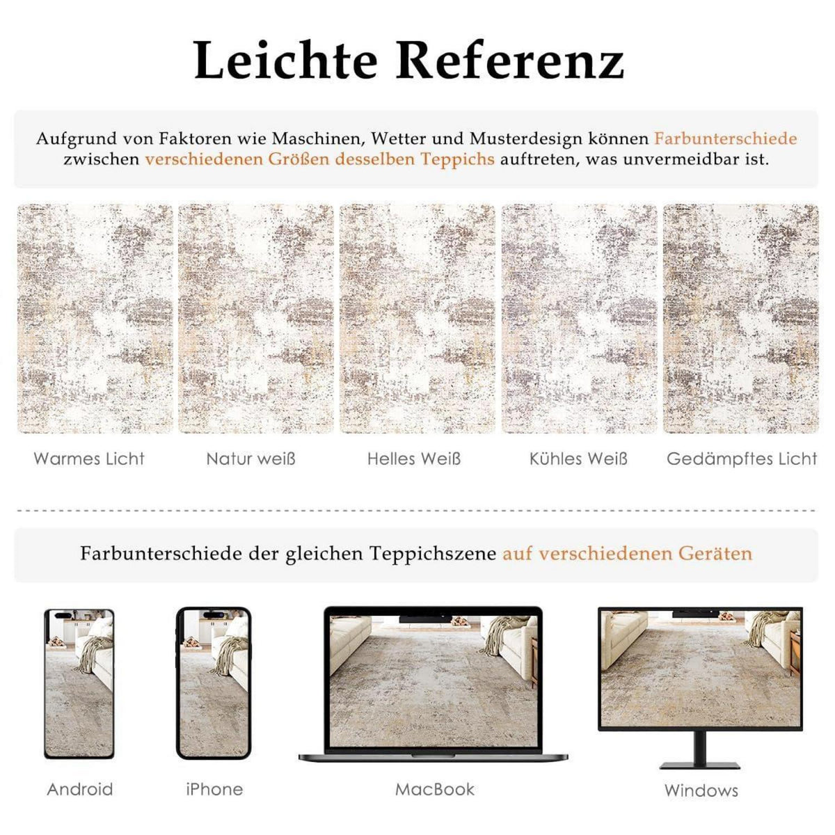 Beiger Grau Teppich Wohnzimmer 180x270cm Waschbar & Rutschfest