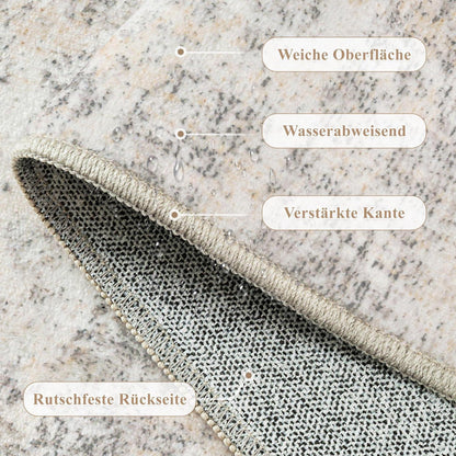 Beiger Grau Teppich Wohnzimmer 150x210cm Waschbar & Rutschfest