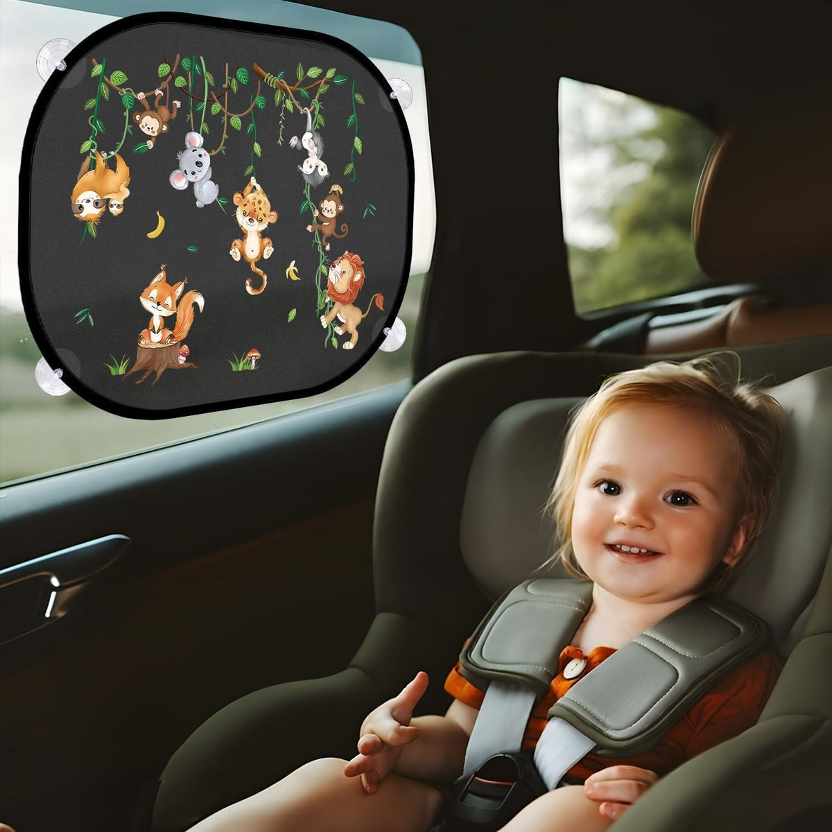 2er Set Auto Sonnenschutz Baby – Dschungeltiere & UV Schutz