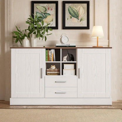 Weißes Sideboard mit 4 Regalen & 2 Schubladen – 140x40x79,5 cm