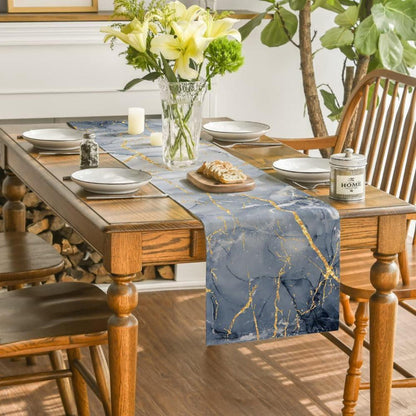 Waschbarer Tischläufer Marmoroptik 40x140 cm – Marineblau & Grau