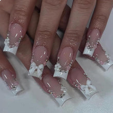 Press on Nails Long Length French Tip mit Strass Acryl