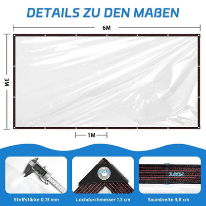 Transparente Abdeckplane mit Ösen, Wasserdicht 3x6m