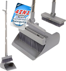 4-in-1 Besen Schaufel Set mit langem Stiel Grau