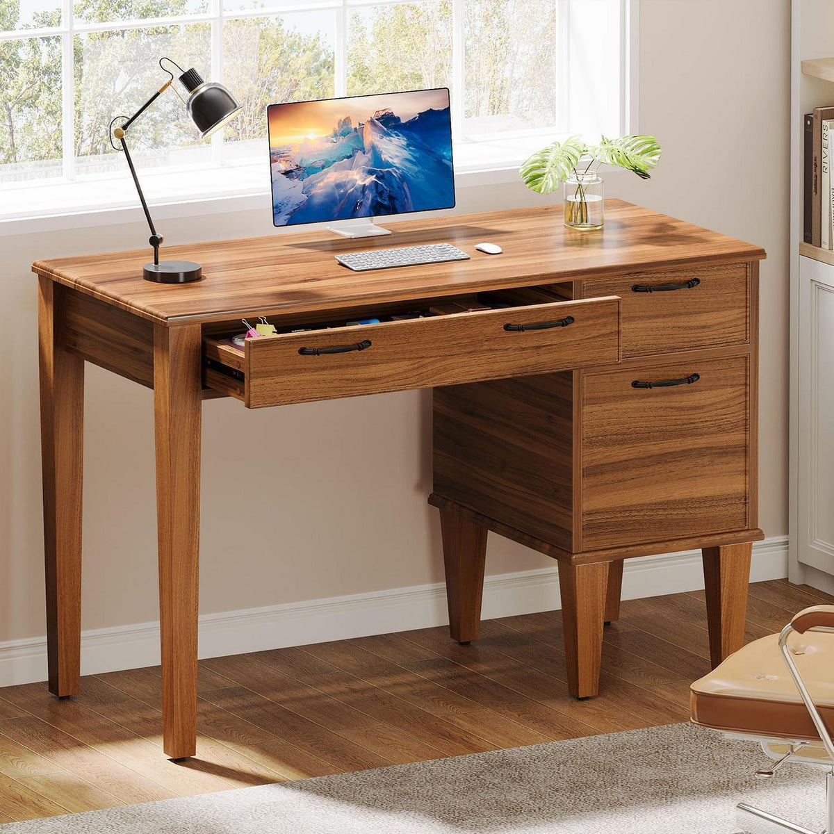 Schreibtisch mit 3 Schubladen – Braun, 120x60cm, Bauernhausstil