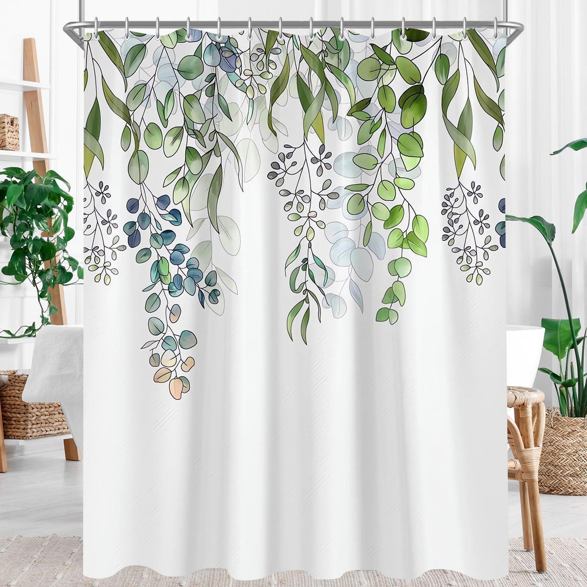 Grüner Duschvorhang Blätter 150x180cm – Antischimmel & Wasserabweisend