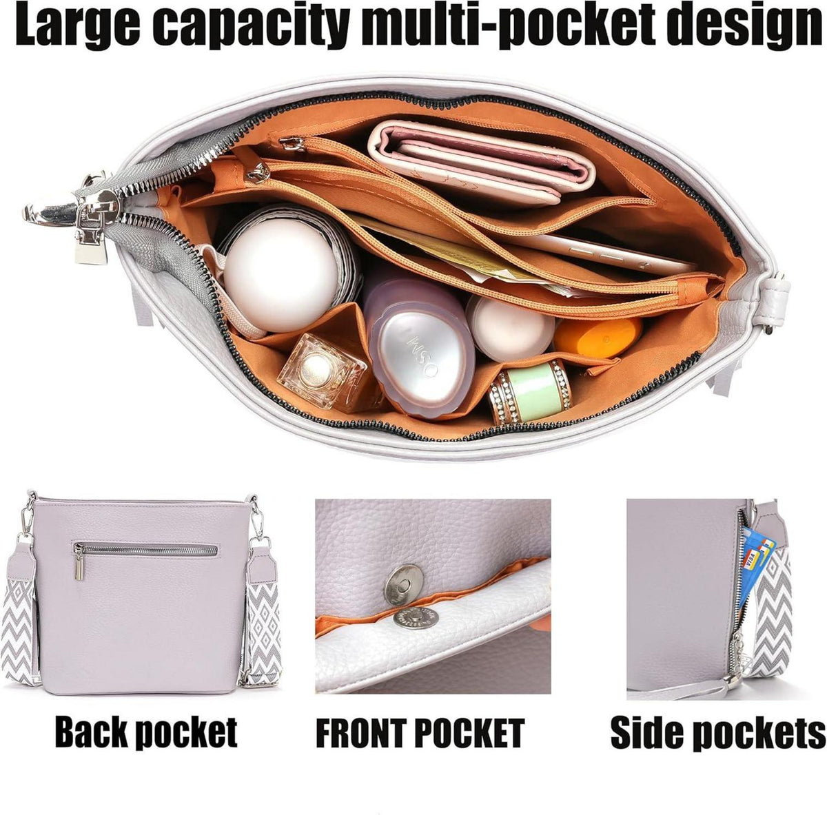 Paigtes Umhängetasche Damen Mittelgroß Leder PU Tasche Schwarz
