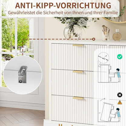 Weißer Schubladenschrank mit Metallfüßen & Griffen – 6 Schubladen