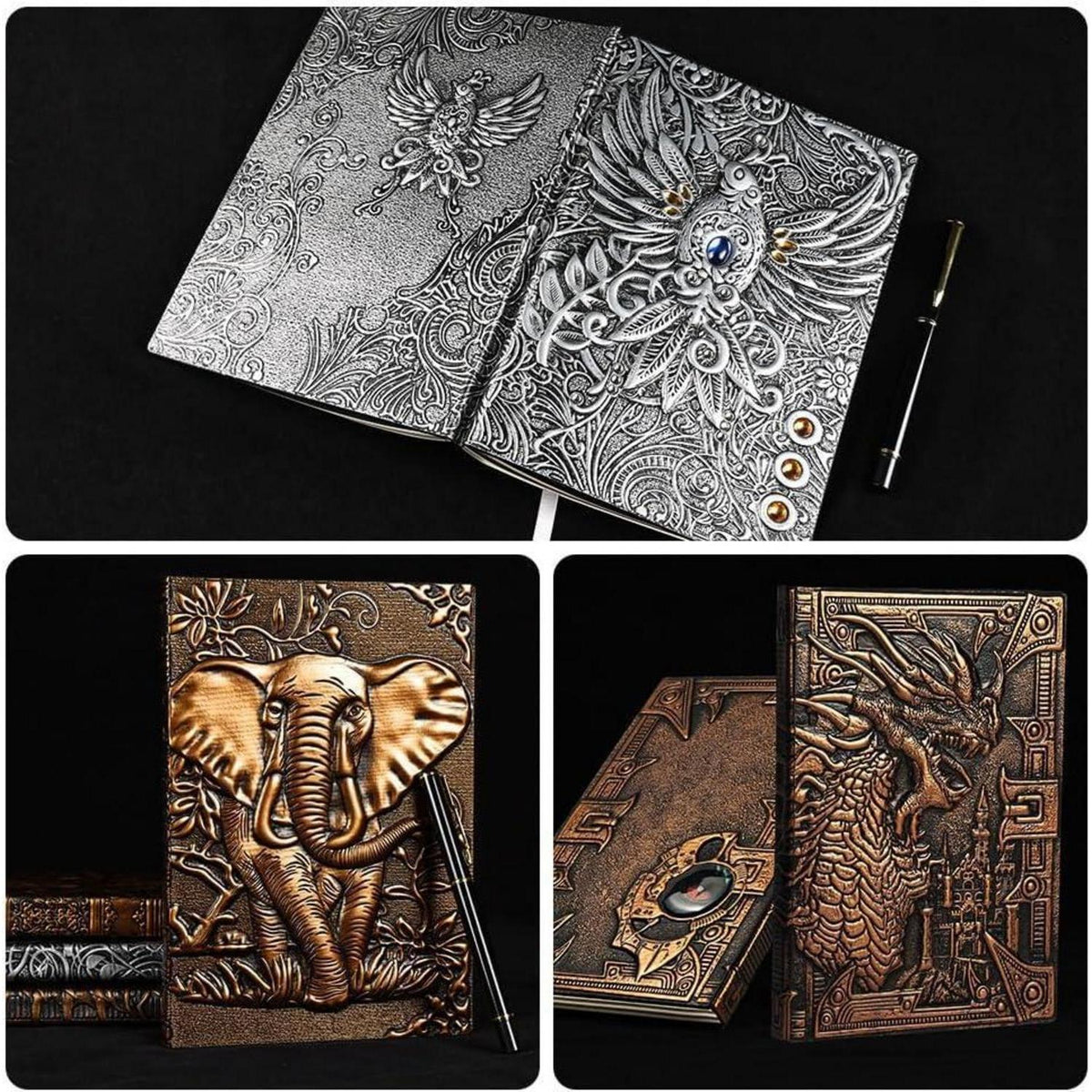 A5 Tagebuch mit Drachen-Prägung & Stift – Vintage Notizbuch