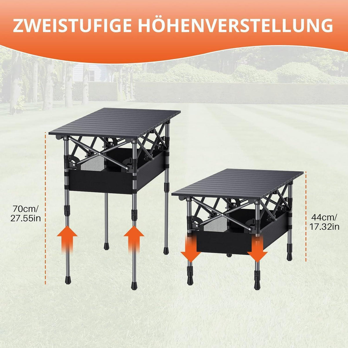 Klapptisch Aluminium 82x40cm, 2 Höhen, mit Netztasche