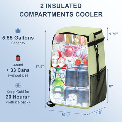 Isolierter Rucksack-Kühler 33 Dosen – Wasserdicht & Tragbar
