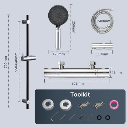 Thermostat Duschsystem Chrom mit Handbrause & Brauseschlauch