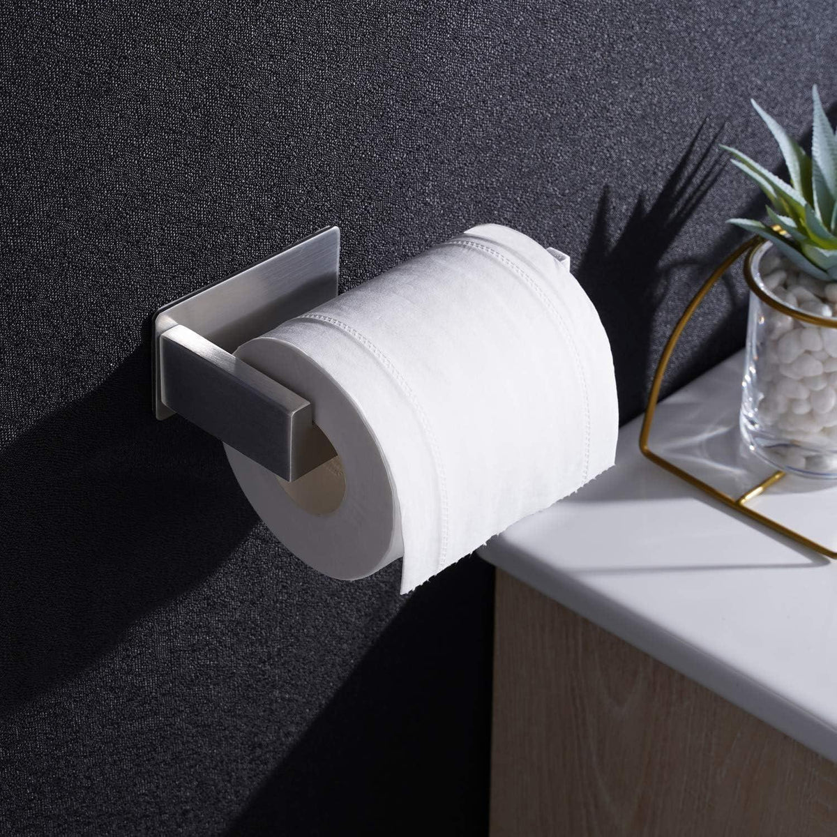 Toilettenpapierhalter ohne Bohren mit Handtuchhaken – Edelstahl Silber