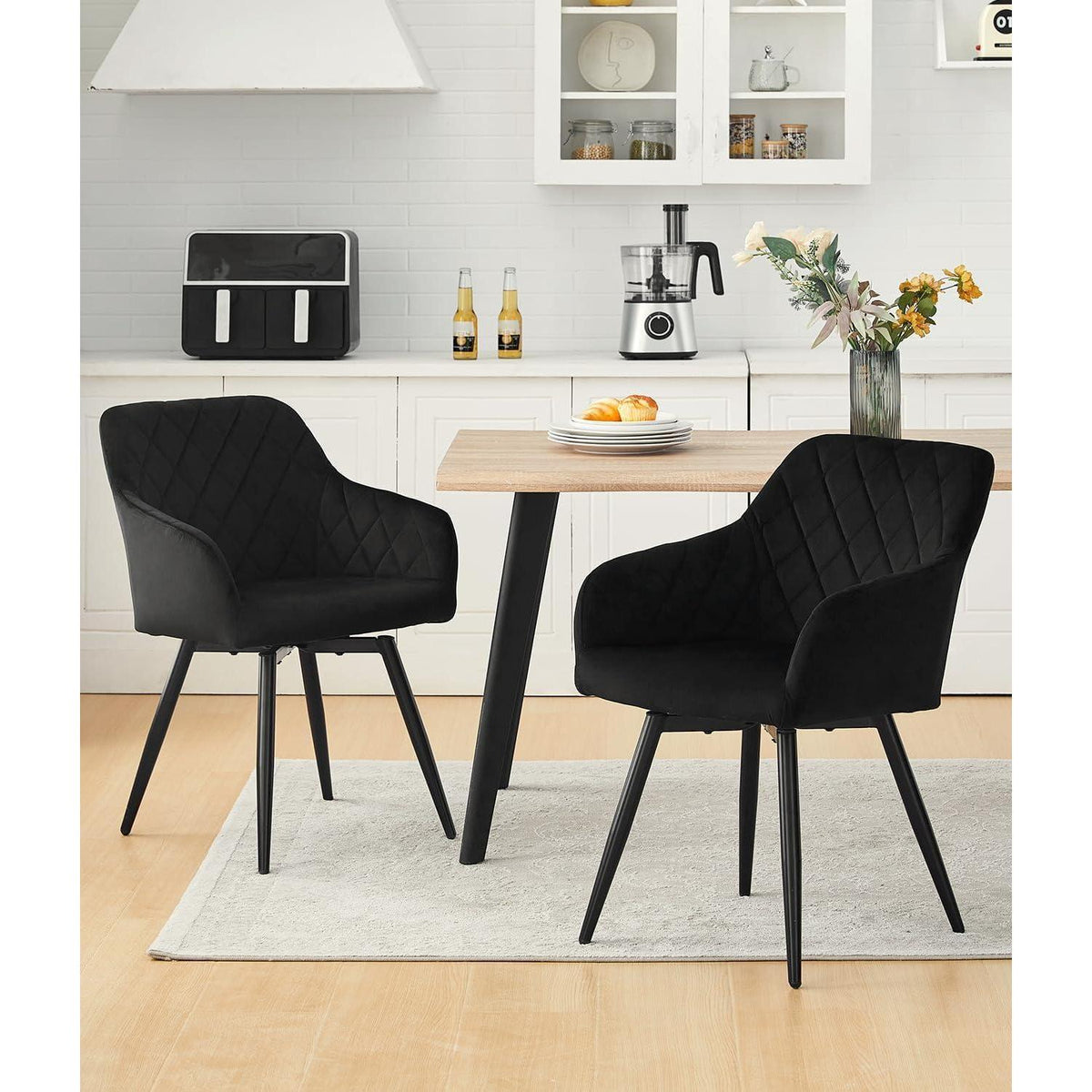 Drehbare Esszimmerstühle Set 2 | Samt, Metallbeine, Modern