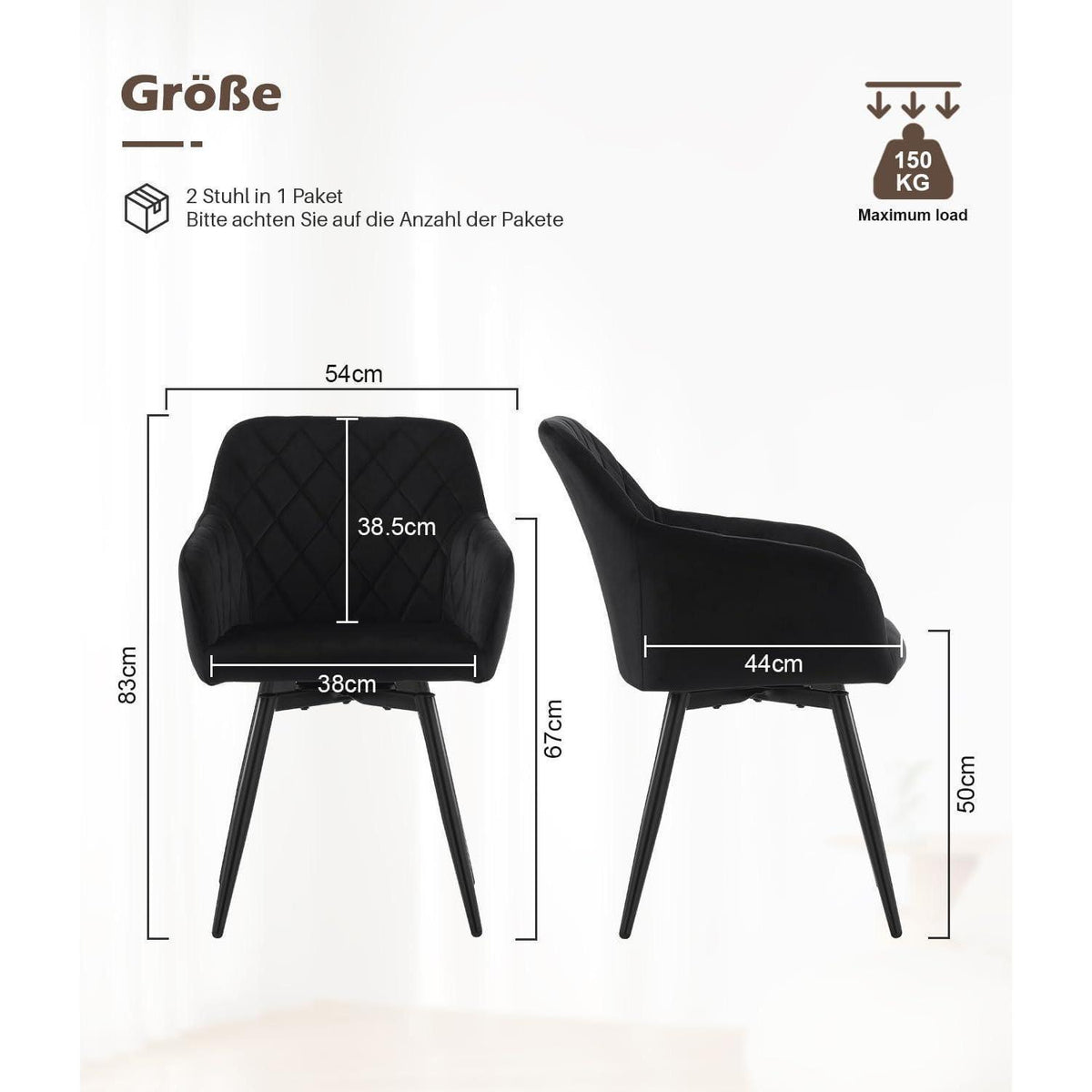Drehbare Esszimmerstühle Set 4er – Samt, Schwarz