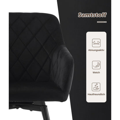 Drehbare Esszimmerstühle Set 4er – Samt, Schwarz