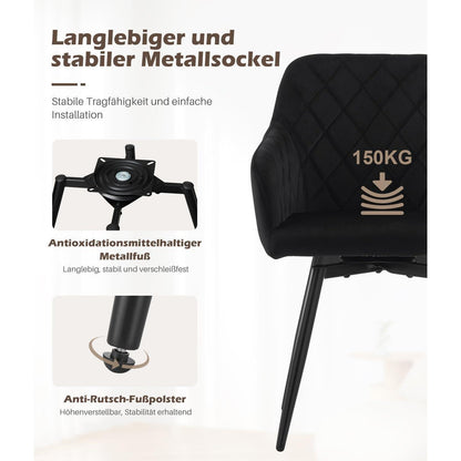 Drehbare Esszimmerstühle Set 4er – Samt, Schwarz
