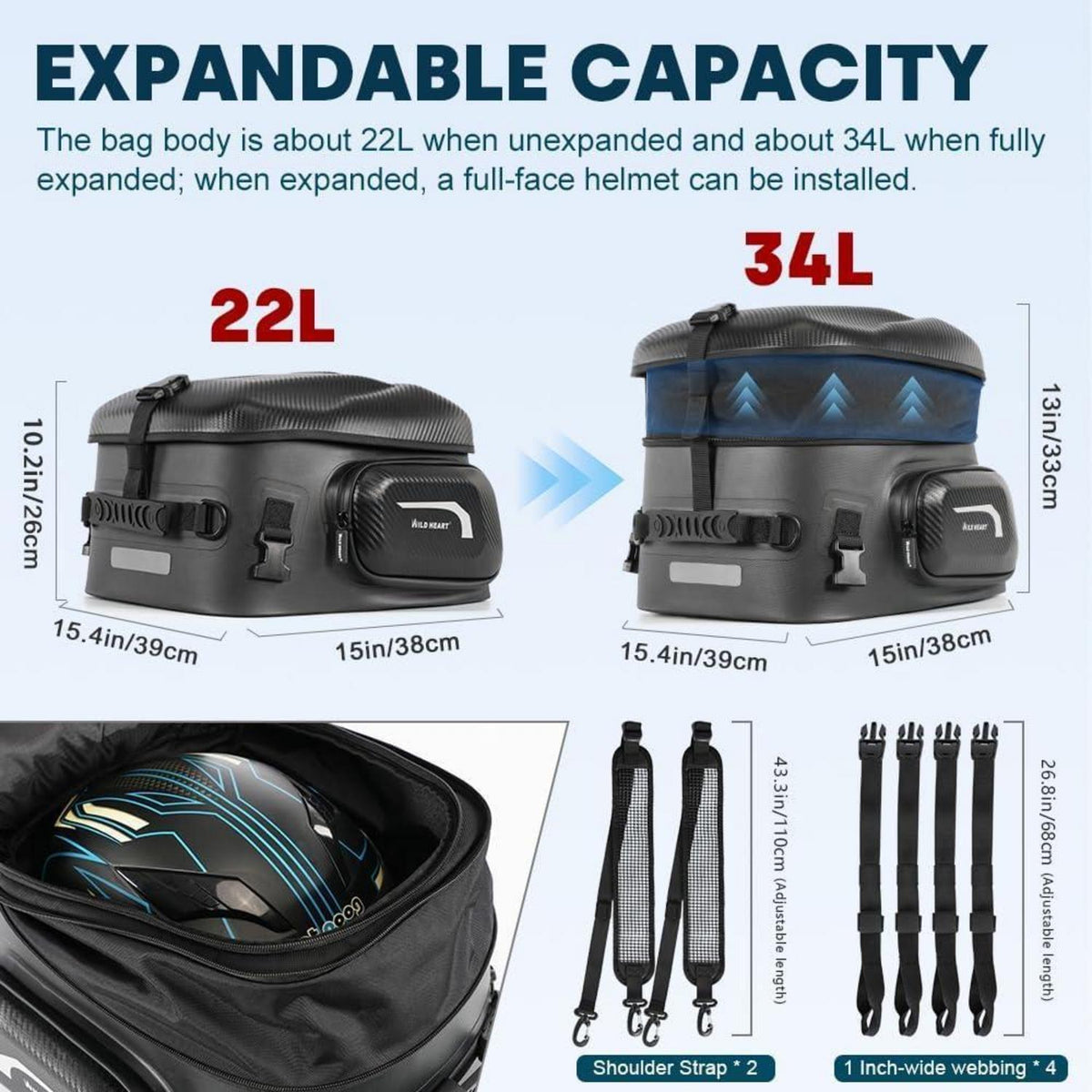 Motorrad Hecktasche Hartschale 24-34L Wasserdicht & Vielseitig