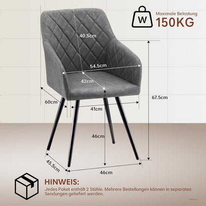 Drehbare Esszimmerstühle 2er-Set, Hellgrau in Lederoptik