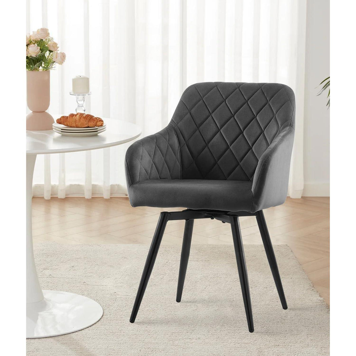 Drehbare Esszimmerstühle Set 2 – Samt, Grau