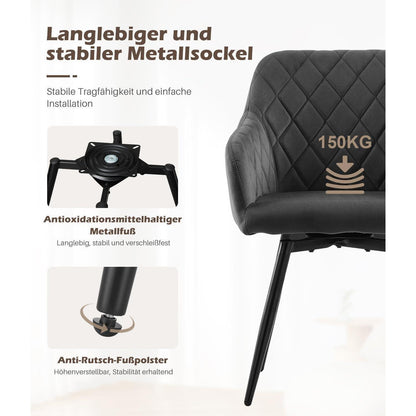 Drehbare Esszimmerstühle Set 2 – Samt, Grau