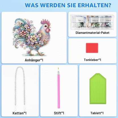 Diamant Painting Anhänger Huhn – Bastelset für Kinder & Erwachsene