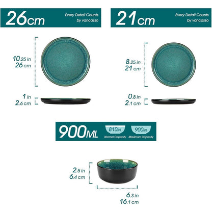 Steingut Geschirrset 18tlg für 6 Personen, Grün, Mediterranes Design