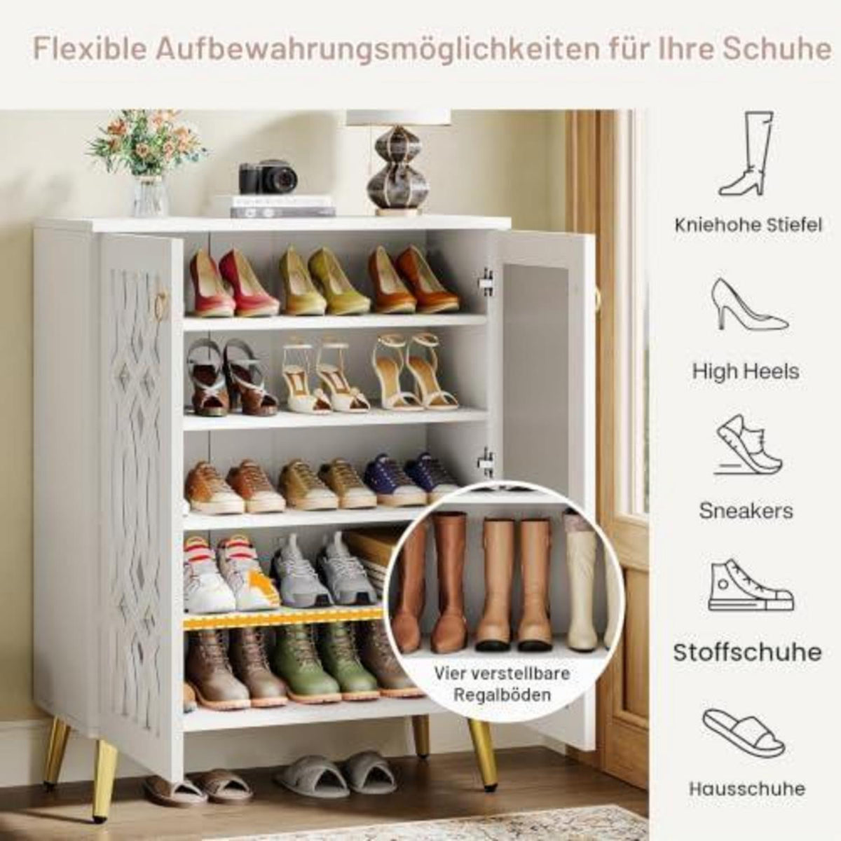 Verspiegelter Schuhschrank 5-Tier Weiß – Schuhregal für Eingang & Schlafzimmer