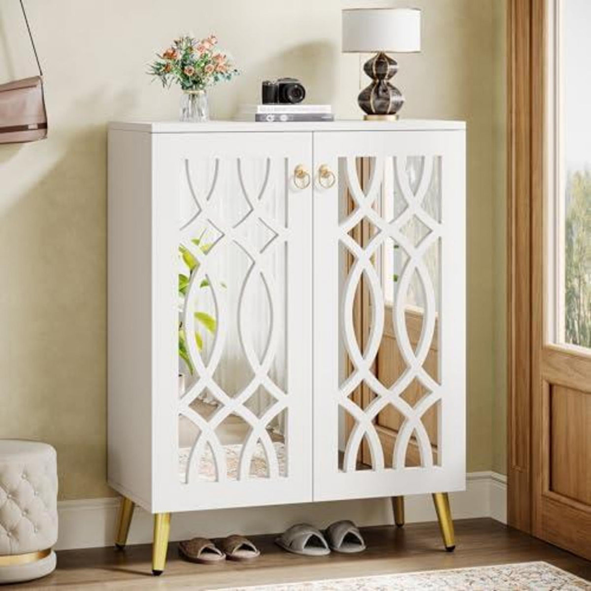 Verspiegelter Schuhschrank 5-Tier Weiß – Schuhregal für Eingang & Schlafzimmer