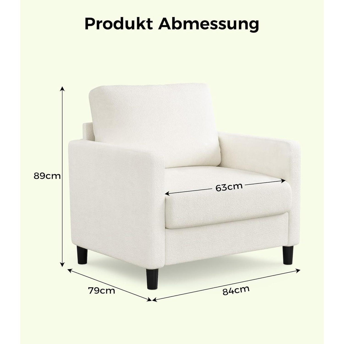Bequemer Lesesessel Wohnzimmer – 84cm, Beige/Weiß