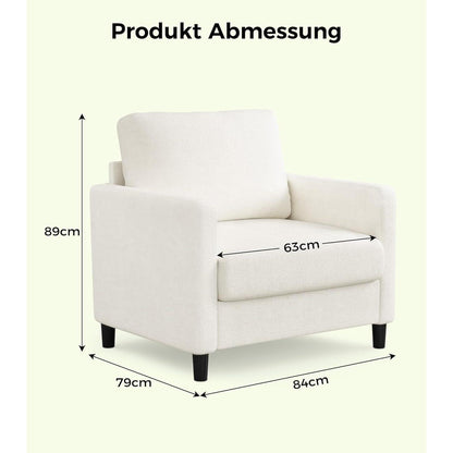 Bequemer Lesesessel Wohnzimmer – 84cm, Beige/Weiß