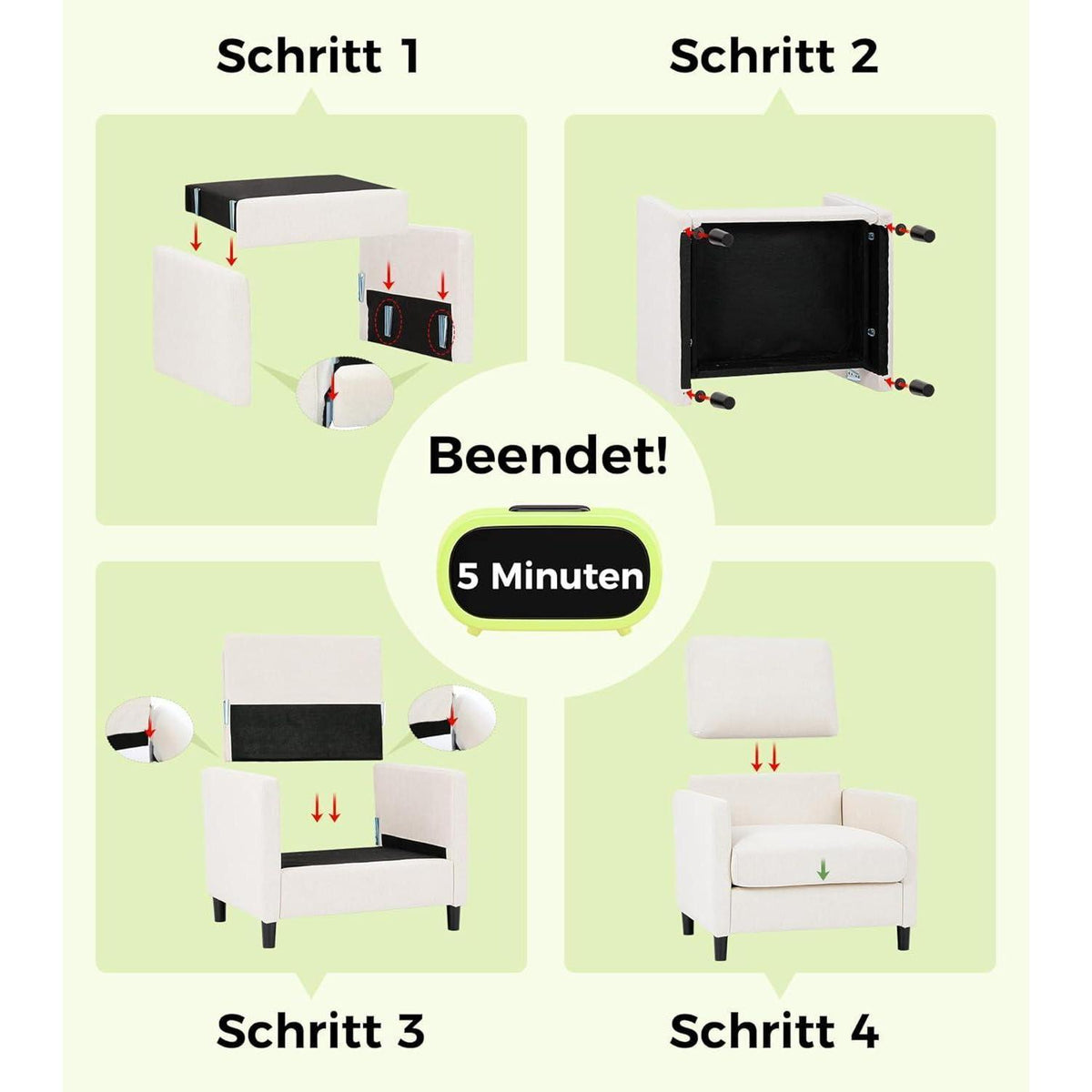 Bequemer Lesesessel Wohnzimmer – 84cm, Beige/Weiß