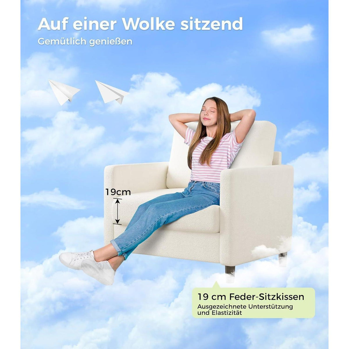 Bequemer Lesesessel Wohnzimmer – 84cm, Beige/Weiß