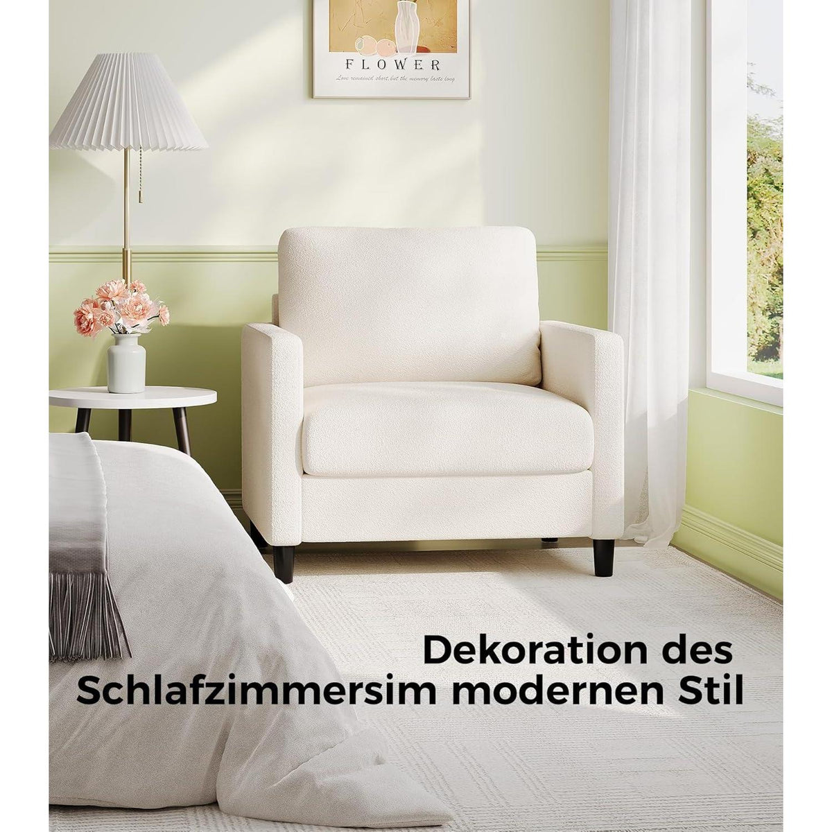 Bequemer Lesesessel Wohnzimmer – 84cm, Beige/Weiß
