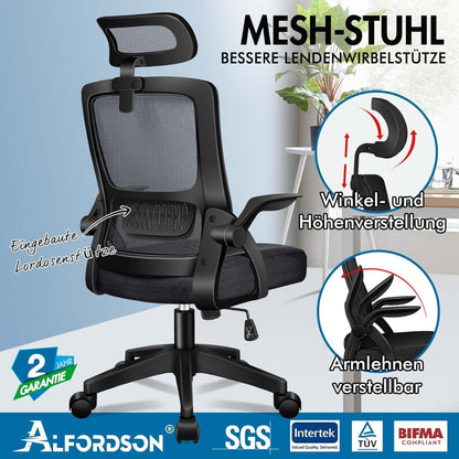 Ergonomischer Bürostuhl mit Lordosenstütze, Kopfstütze und