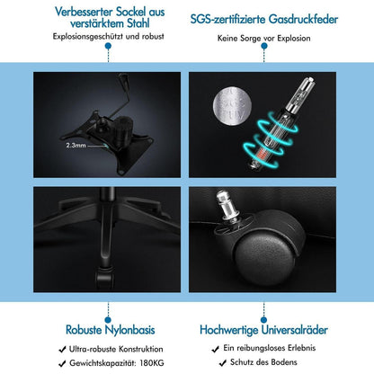 Ergonomischer Bürostuhl mit Lordosenstütze, Kopfstütze und