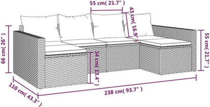 Willood Gartenmöbel Lounge-Set Schwarz Poly Rattan mit Kissen