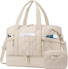 Große Reisetasche mit Schuhfach und Nassfach, Beige